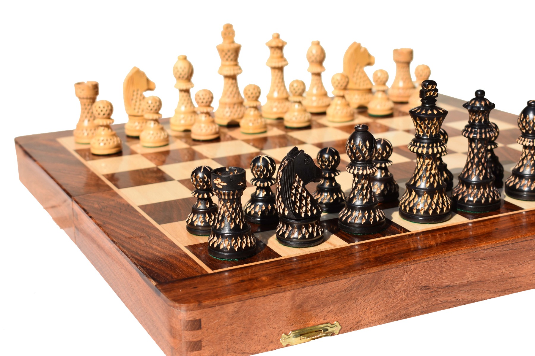 AIW-350 Series Chess Set , Boxwood Lacquered & Black Lacquered , 3.75 King  with 2 Square Tournament Chess Board