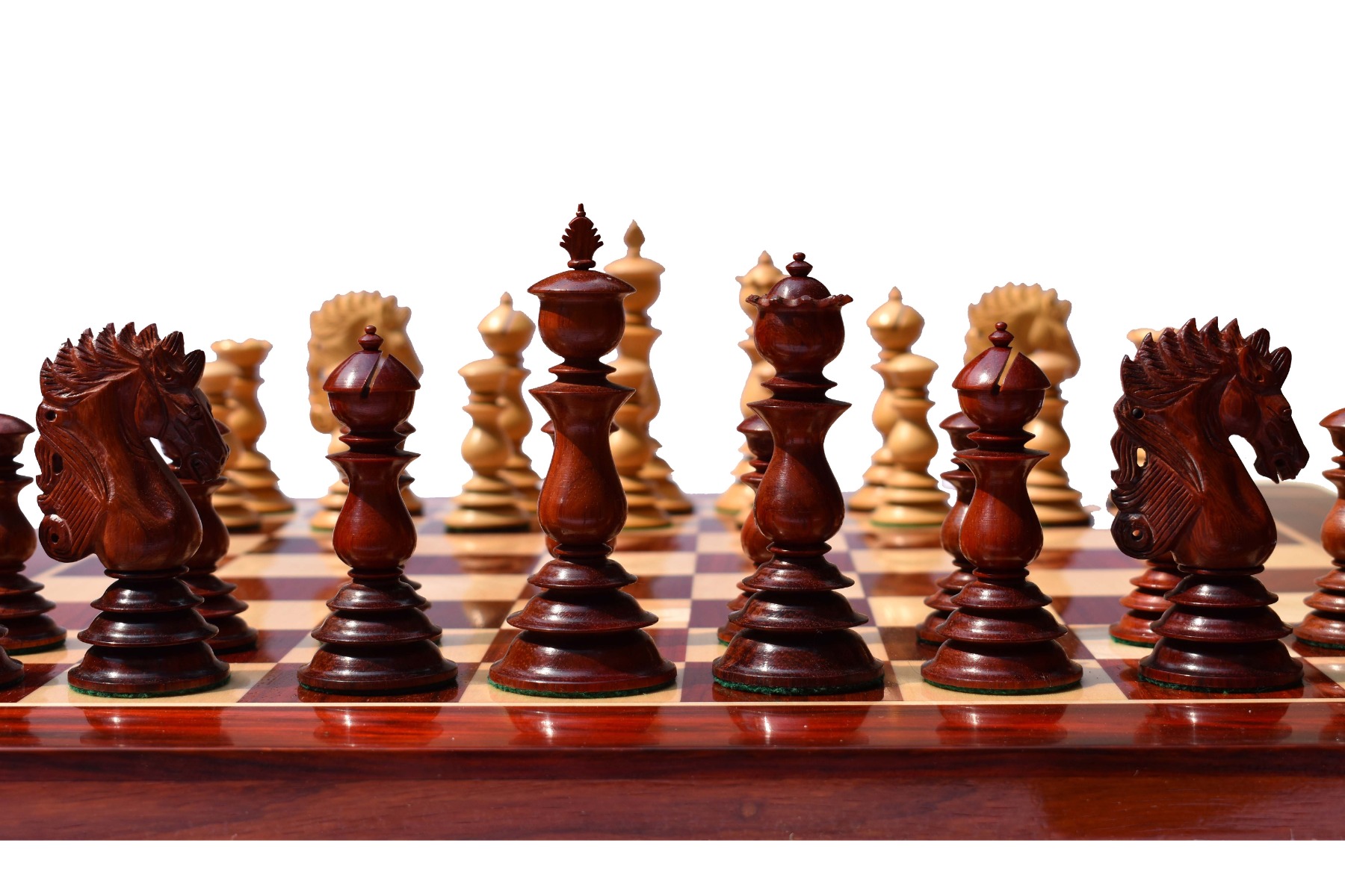AIW-350 Series Chess Set , Boxwood Lacquered & Black Lacquered , 3.75 King  with 2 Square Tournament Chess Board