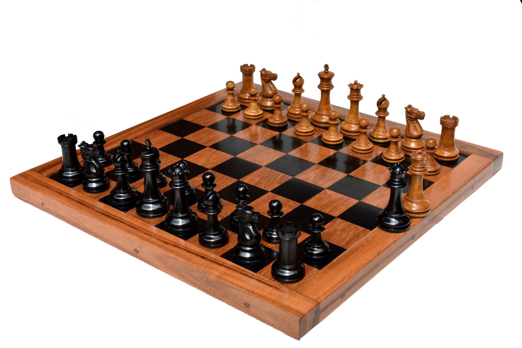 1875-1880 Jaques Zukertort Chess with Square Ebony & Set Boxwood King Board 4\