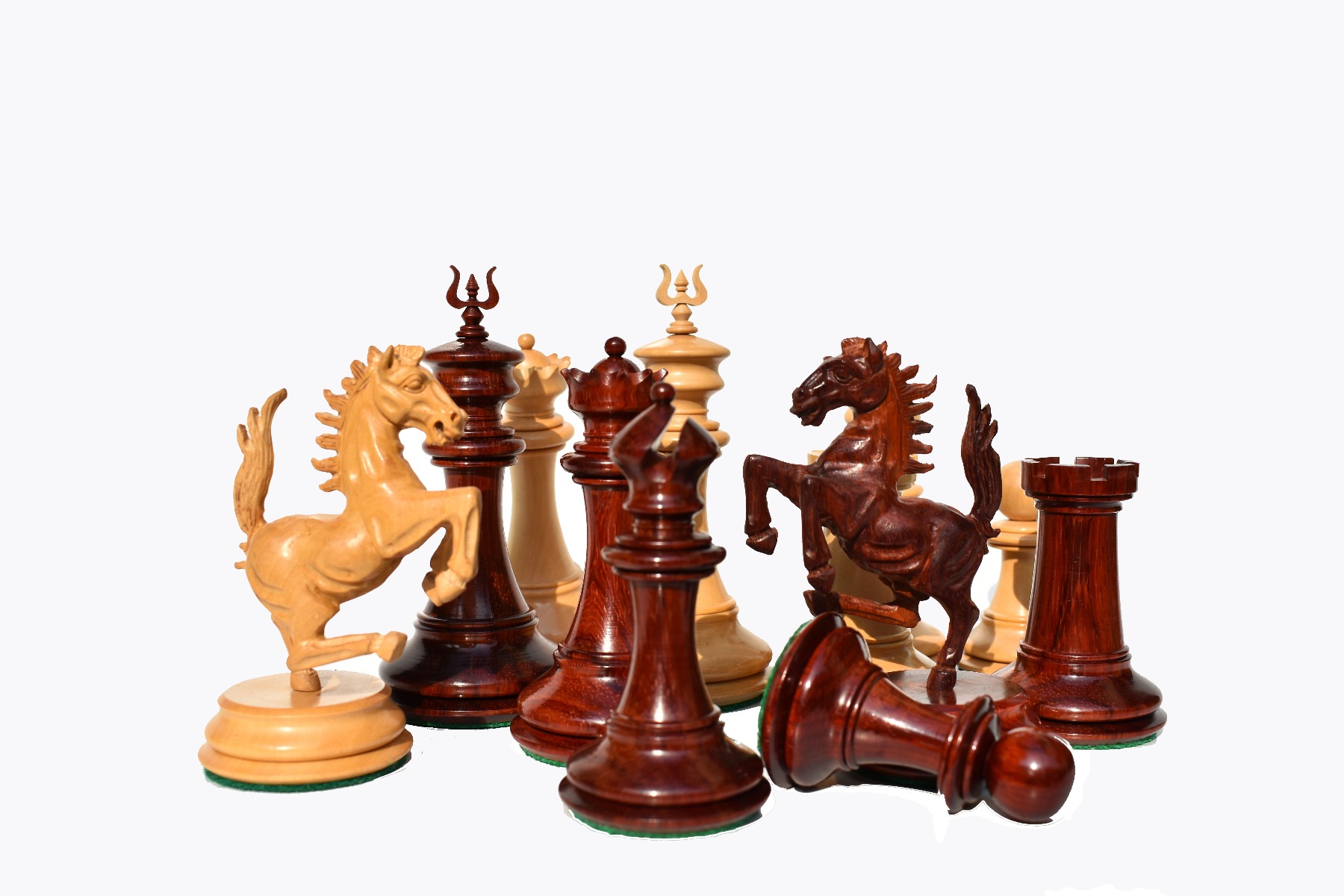 Large Wood Carving Chess Pieces With Box, Luxury Wooden Chess