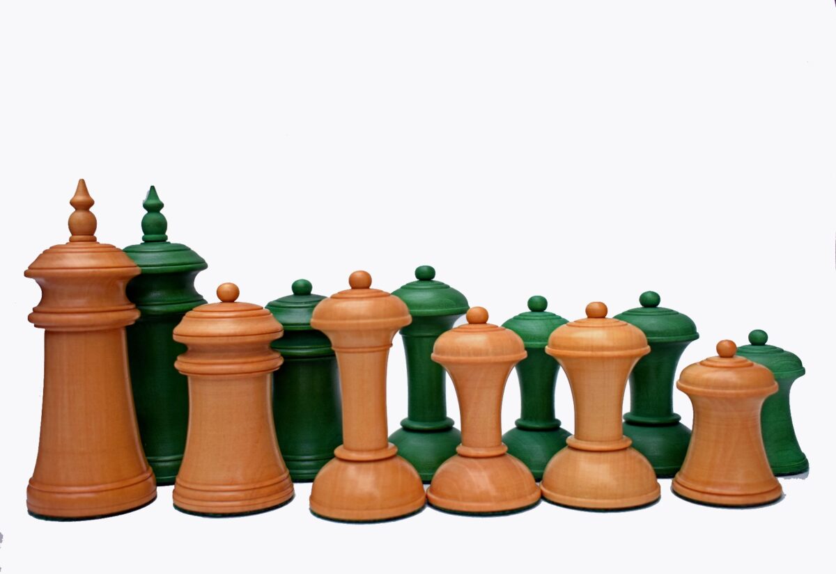 18th Century Arabic Art Series Chess Pieces Boxwood & Green Glided Boxwood 3.5" King-0