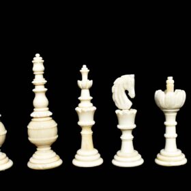 The Flower Series Bone Chess Pieces Natural Bone & Black Stained 4.25" King-0