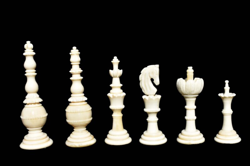 The Flower Series Bone Chess Pieces Natural Bone & Black Stained 4.25" King-0