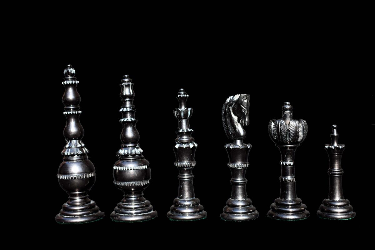 The Flower Series Bone Chess Pieces Natural Bone & Black Stained 4.25" King-718