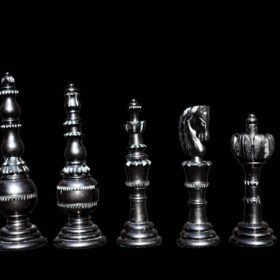 The Flower Series Bone Chess Pieces Natural Bone & Black Stained 4.25" King-718