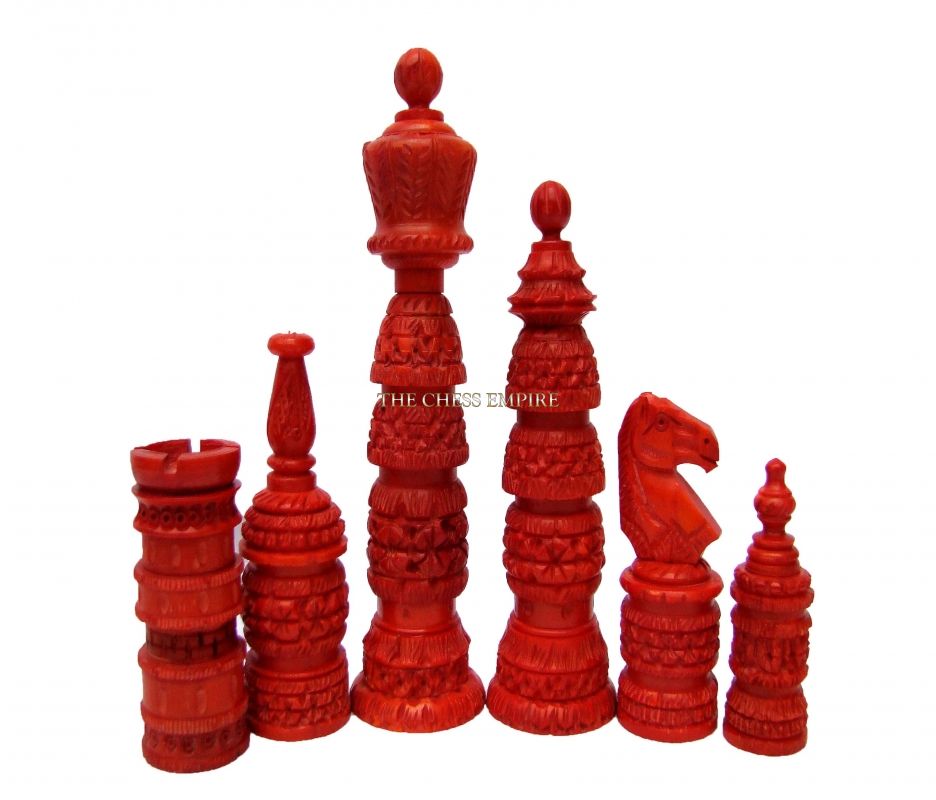 Catholic Tower Series Bone Chess pieces Natural Bone & Red Stained Bone 5" King-3066