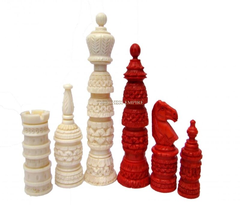 Catholic Tower Series Bone Chess pieces Natural Bone & Red Stained Bone 5" King-0