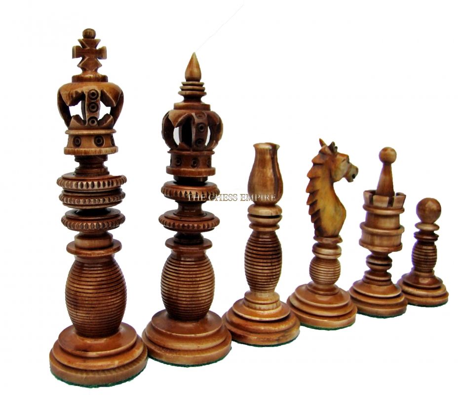 The Majestic Series Bone Chess Pieces Natural Bone & Antiqued Bone 4.4" King-765