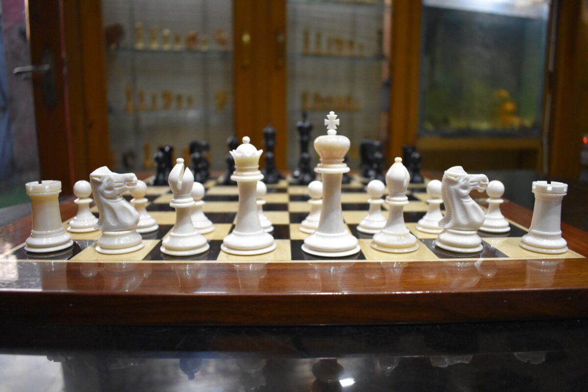 The Bone Staunton Chess Pieces Natural Bone & Black 3.5" King-3058