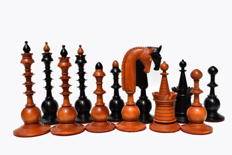 Dutch 8th Century Chess Pieces Antiqued Boxwood & Ebony 4.5" King-0