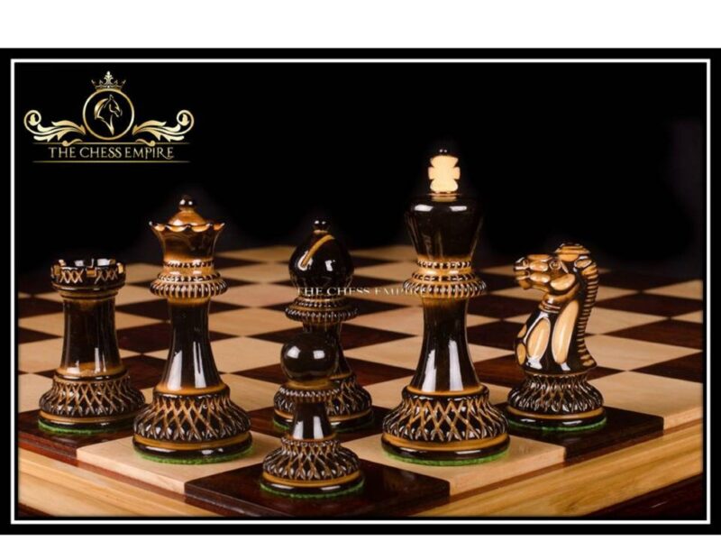 The Parker Burnt Series Chess Pieces Boxwood Burnt Lacquered 3.75" King-0