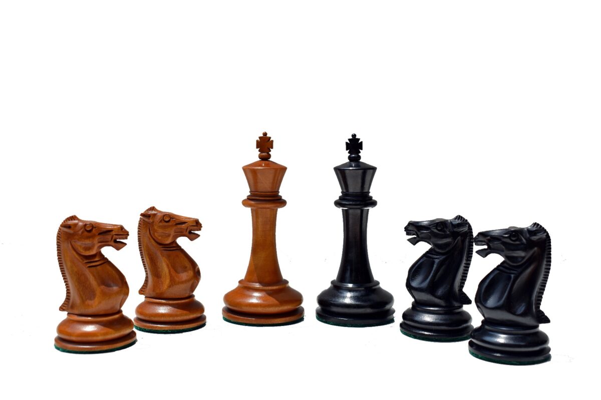 1853 Jaques Paulsen Series Chess Pieces Antiqued Boxwood & Ebony 3.5" King-2154