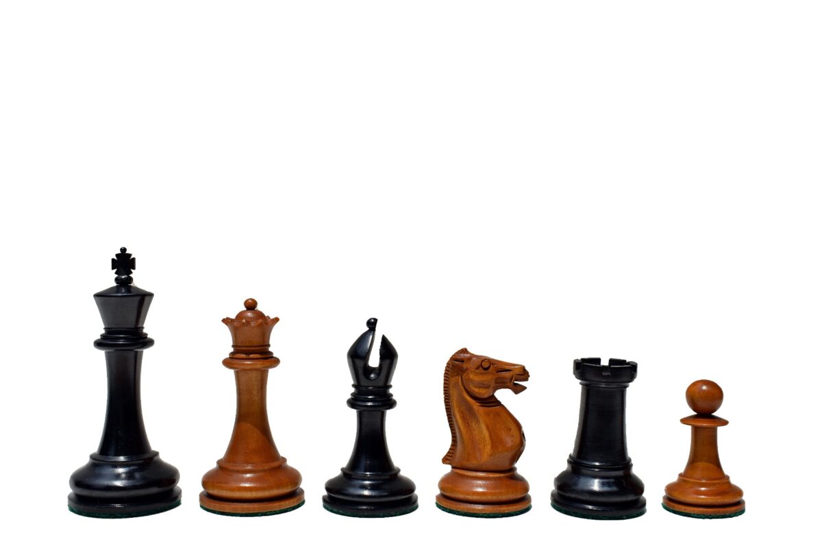 1853 Jaques Paulsen Series Chess Pieces Antiqued Boxwood & Ebony 3.5" King-2151