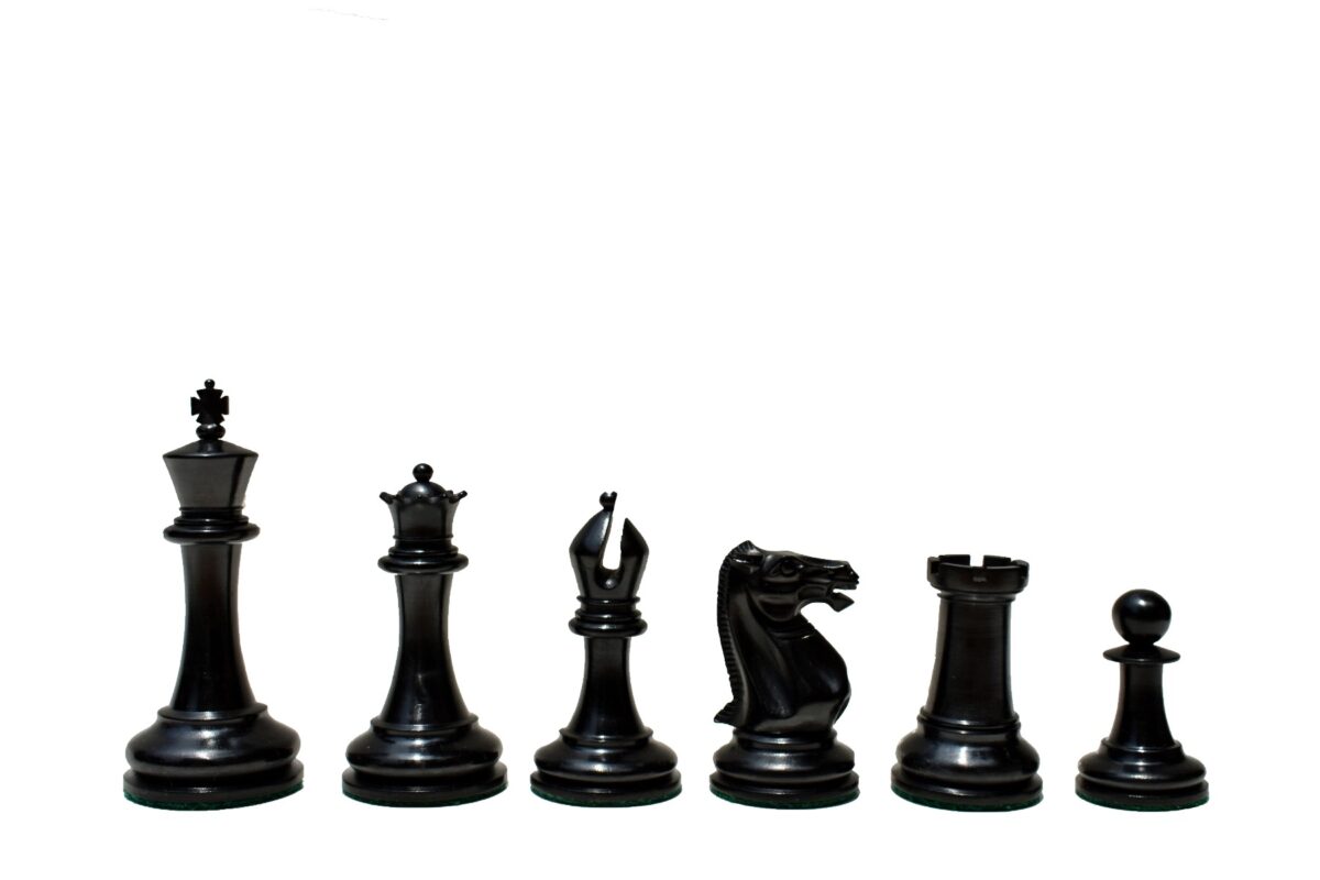 1853 Jaques Paulsen Series Chess Pieces Antiqued Boxwood & Ebony 3.5" King-2153