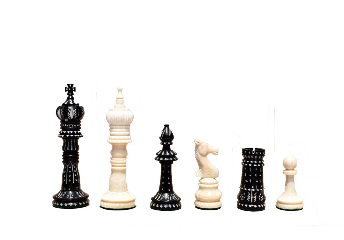 The Kings Cross Series Bone Chess Pieces Natural Bone & Black Stained 4" King-0