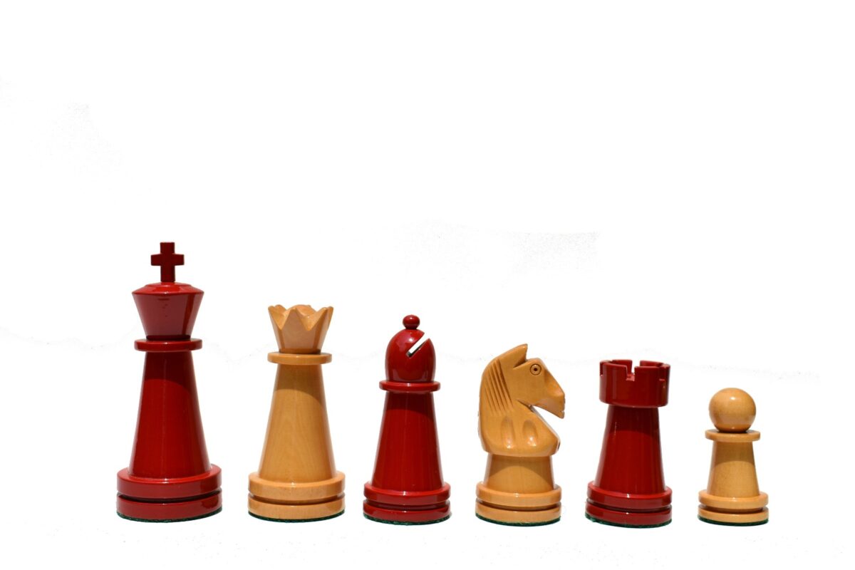 Magnus Carlsen Series Chess Pieces Boxwood & Red Lacquered 3.75" King-2336