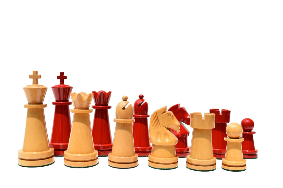 Magnus Carlsen Series Chess Pieces Boxwood & Red Lacquered 3.75" King-0