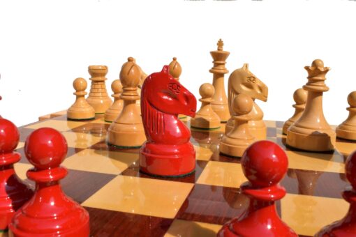 Mechanics Institute Series Chess Pieces Natural Boxwood & Red Lacquered 4.25" King-2062