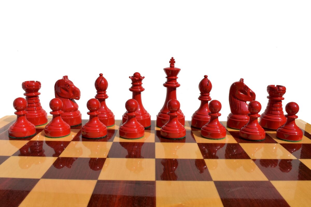 Mechanics Institute Series Chess Pieces Natural Boxwood & Red Lacquered 4.25" King-2059