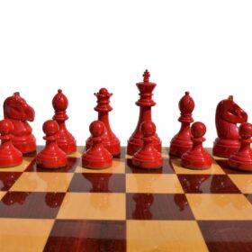 Mechanics Institute Series Chess Pieces Natural Boxwood & Red Lacquered 4.25" King-2059