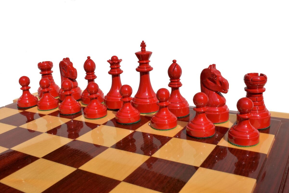 Mechanics Institute Series Chess Pieces Natural Boxwood & Red Lacquered 4.25" King-2060