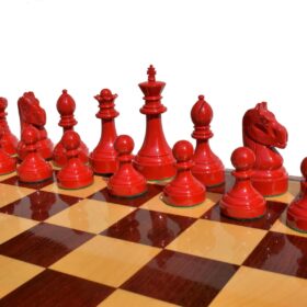 Mechanics Institute Series Chess Pieces Natural Boxwood & Red Lacquered 4.25" King-2060