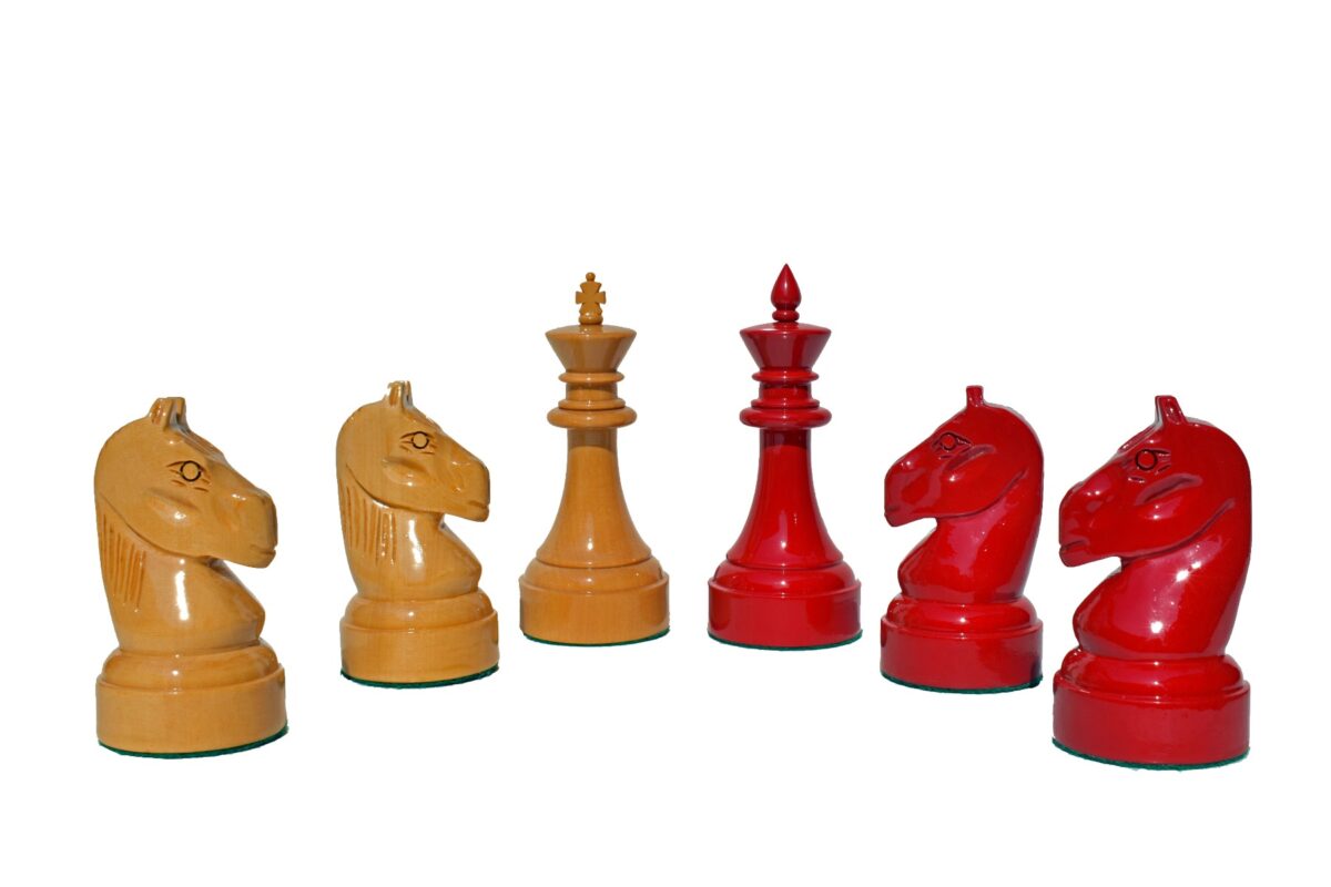 Mechanics Institute Series Chess Pieces Natural Boxwood & Red Lacquered 4.25" King-2056