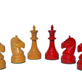 Mechanics Institute Series Chess Pieces Natural Boxwood & Red Lacquered 4.25" King-2056