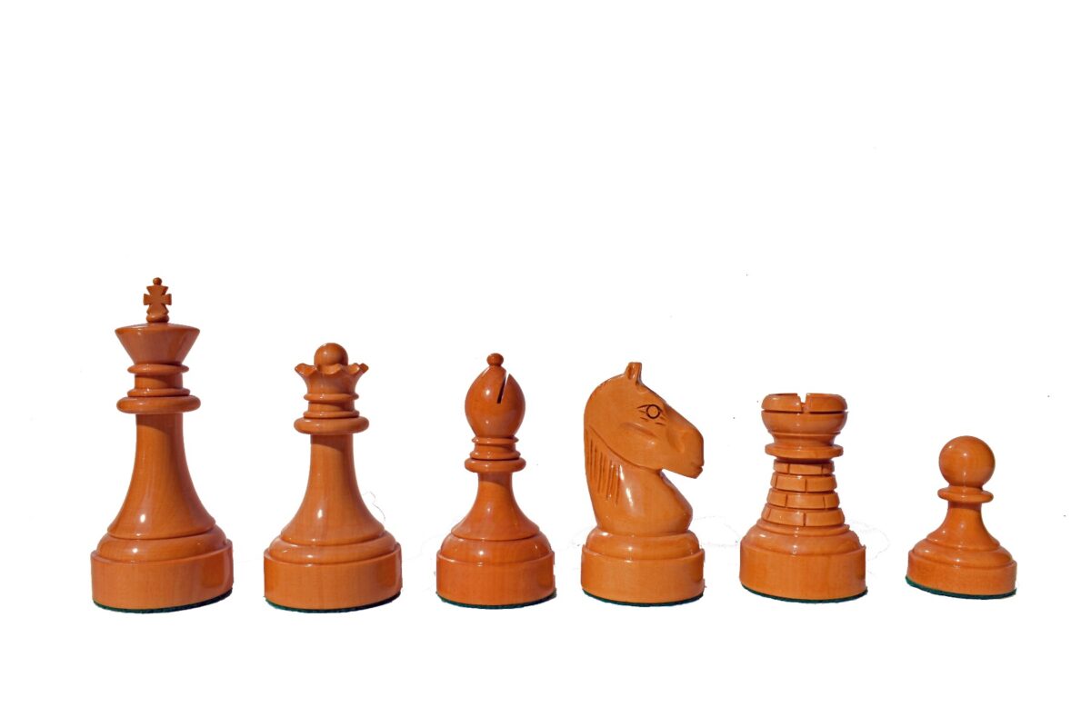 Mechanics Institute Series Chess Pieces Natural Boxwood & Red Lacquered 4.25" King-2054