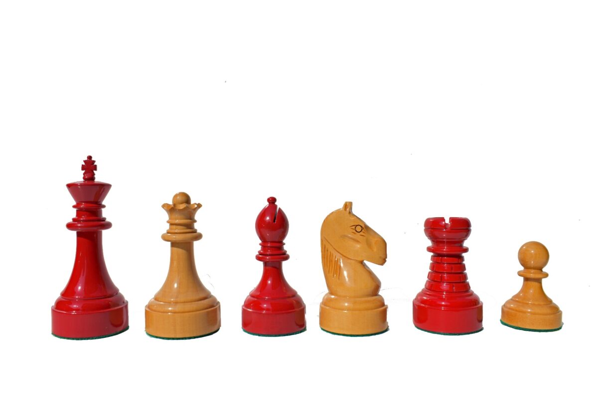 Mechanics Institute Series Chess Pieces Natural Boxwood & Red Lacquered 4.25" King-2053