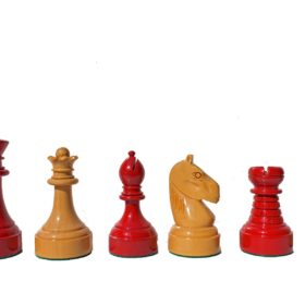 Mechanics Institute Series Chess Pieces Natural Boxwood & Red Lacquered 4.25" King-2053