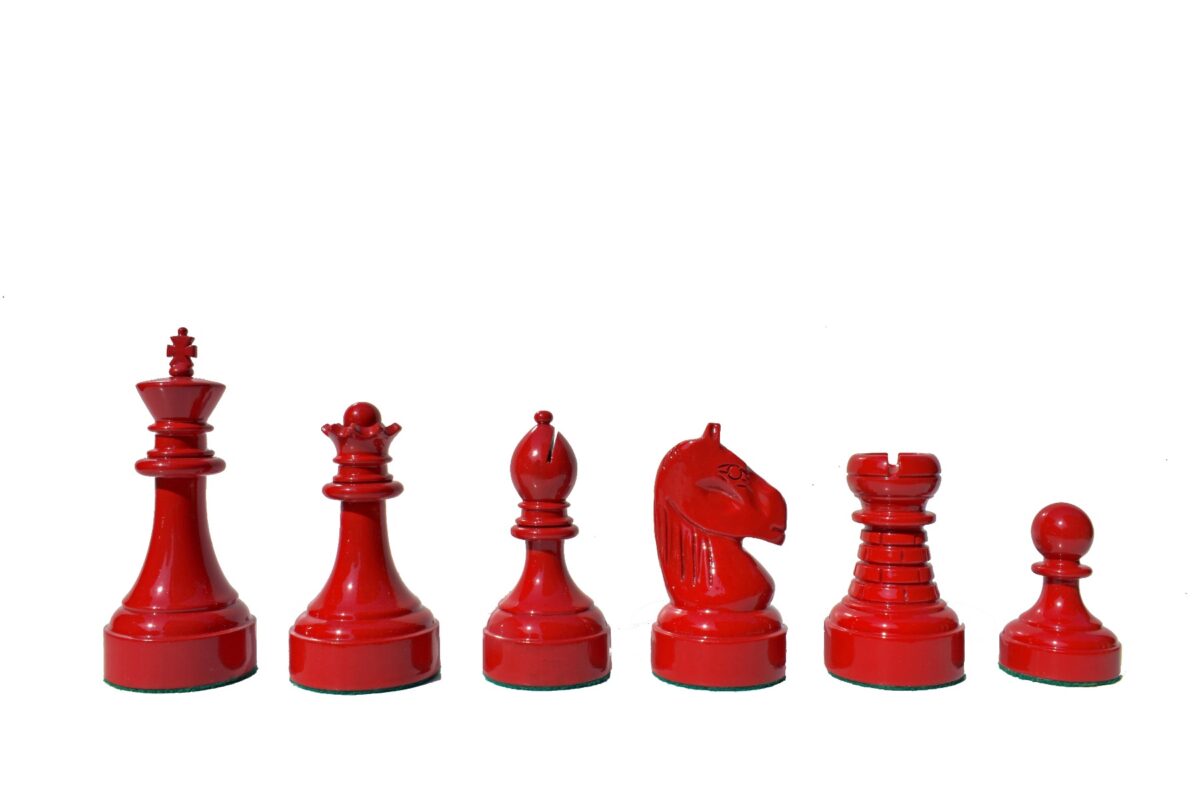 Mechanics Institute Series Chess Pieces Natural Boxwood & Red Lacquered 4.25" King-2055