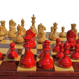 Mechanics Institute Series Chess Pieces Natural Boxwood & Red Lacquered 4.25" King-2061