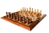 The Opus Series Chess Set Boxwood & Acacia Wood 3.75" King with 1.75" Square beveled Series Chess Board-0