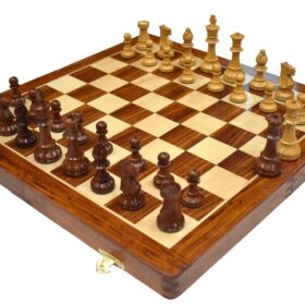 Club Series Chess Set Boxwood & Sheesham 3.75" King with 1.88" Square Folding Chess Board-0