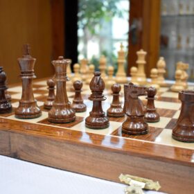 Club Series Chess Set Boxwood & Sheesham 3.75" King with 1.88" Square Folding Chess Board-3993