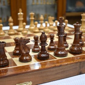 Club Series Chess Set Boxwood & Sheesham 3.75" King with 1.88" Square Folding Chess Board-3994