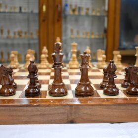 Club Series Chess Set Boxwood & Sheesham 3.75" King with 1.88" Square Folding Chess Board-3995