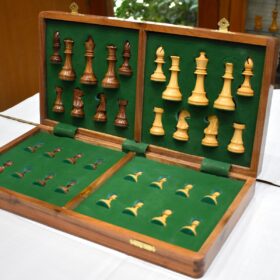 Club Series Chess Set Boxwood & Sheesham 3.75" King with 1.88" Square Folding Chess Board-3990