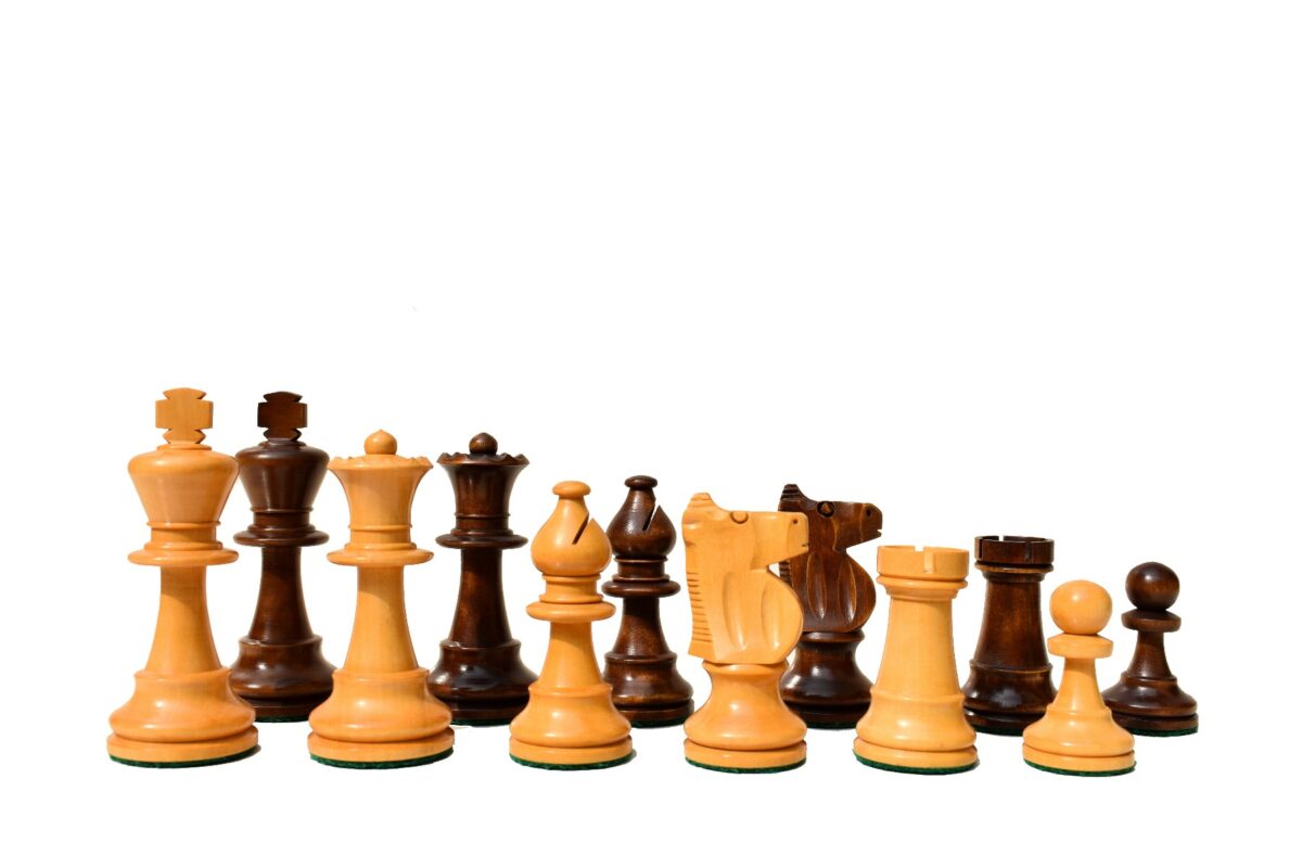 Lardy Staunton Chess set Boxwood & Dark Brown Glided 3.5" King with 1.75" Square Beveled Series Chess Board-3997