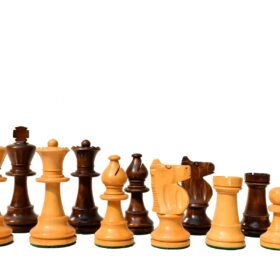 Lardy Staunton Chess set Boxwood & Dark Brown Glided 3.5" King with 1.75" Square Beveled Series Chess Board-3997