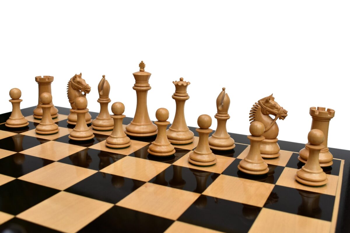 American Staunton Chess Set Boxwood & Ebony 4" KIng with 2.25" Square Tournament Series Chess Board-3875