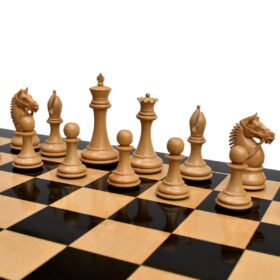 American Staunton Chess Set Boxwood & Ebony 4" KIng with 2.25" Square Tournament Series Chess Board-3875