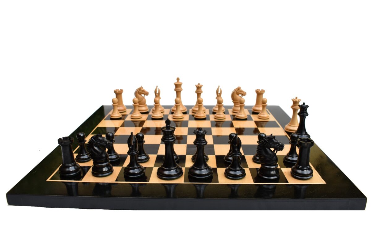 American Staunton Chess Set Boxwood & Ebony 4" KIng with 2.25" Square Tournament Series Chess Board-3871