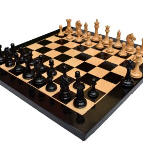 American Staunton Chess Set Boxwood & Ebony 4" KIng with 2.25" Square Tournament Series Chess Board-0