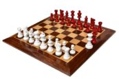 Lardy Staunton Chess Set Ivory White & Red Lacquered 3.5" King with 1.75" Square beveled Chess Board-0