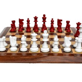 Lardy Staunton Chess Set Ivory White & Red Lacquered 3.5" King with 1.75" Square beveled Chess Board-4003