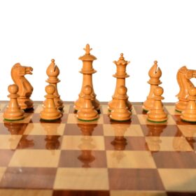 The Royal Staunton Chess Set Boxwood & Acacia 4" King with 2" Square Beveled Series Chess Board-4102