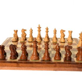 The Royal Staunton Chess Set Boxwood & Acacia 4" King with 2" Square Beveled Series Chess Board-4100