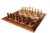 The Royal Staunton Chess Set Boxwood & Acacia 4" King with 2" Square Beveled Series Chess Board-0